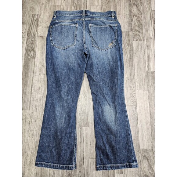 Express Jeans Womens 10 Blue Bell Crop High Rise Distressed Flare Denim Pants - Picture 2 of 10